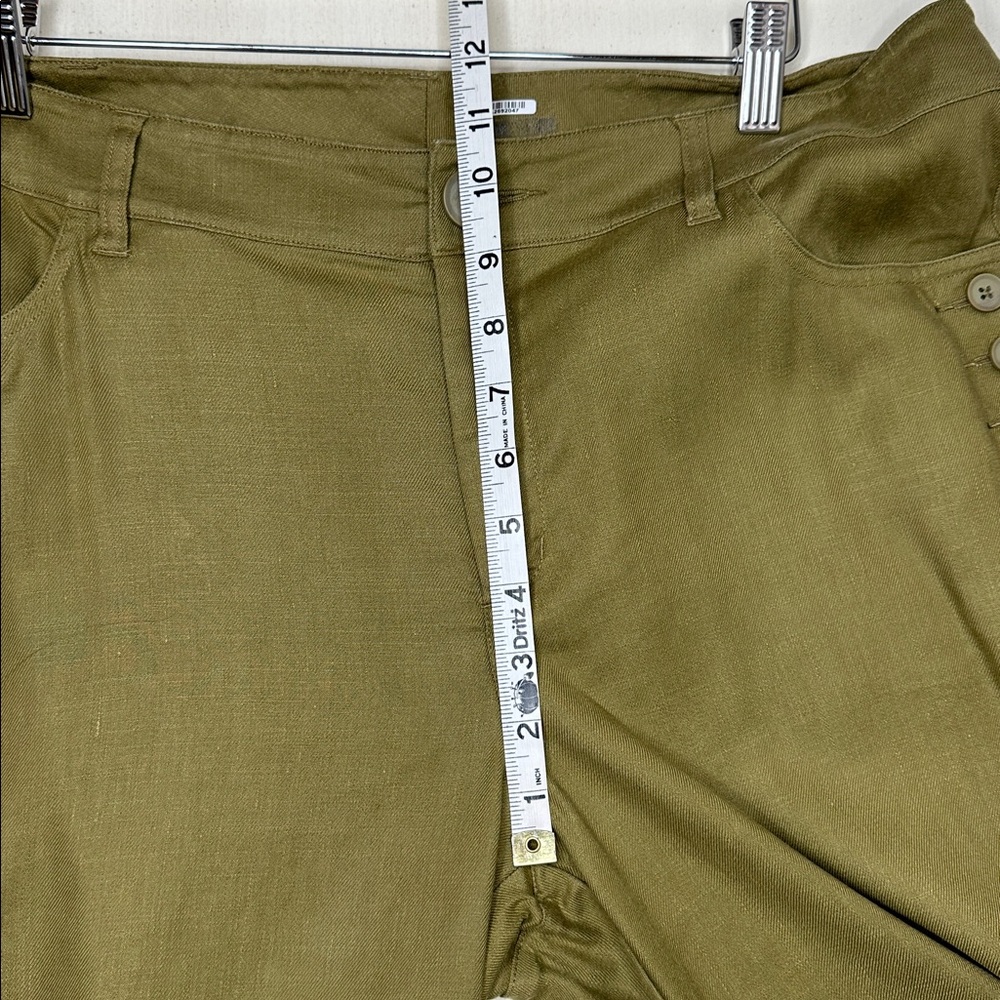 Cabi Women's‎ Linen Blend Charlie Trouser Size 14 Olive Green Flared Pant #5314L - Picture 13 of 16